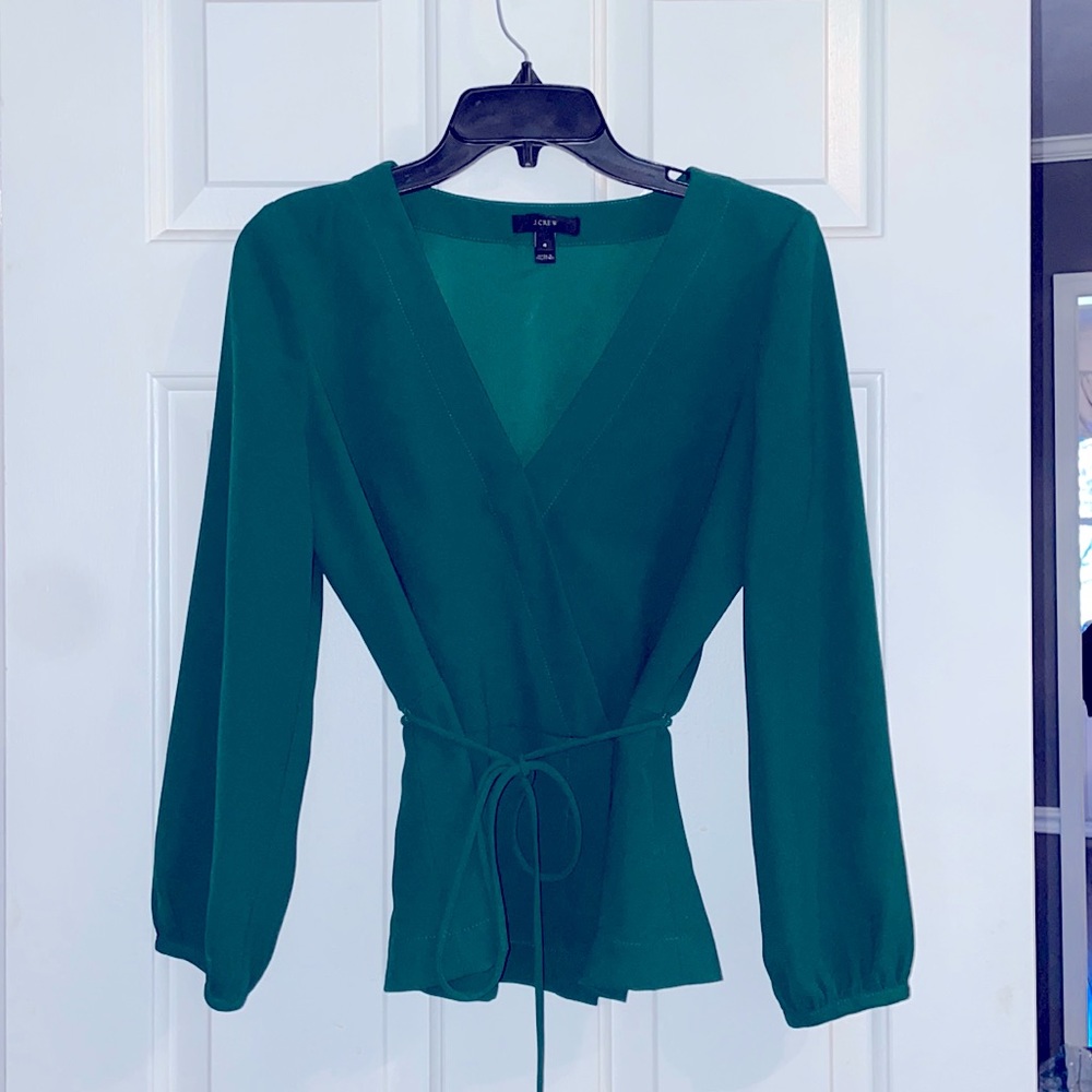 JCREW Green Crepe Faux Wrap Top, size 4